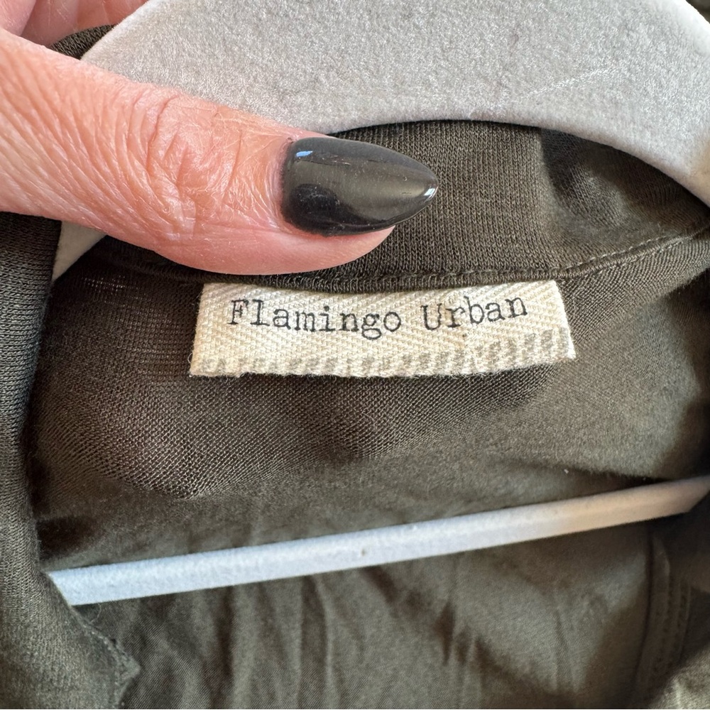 Flamingo Urban Olive Green Tunic Top Blouse High Low Hi Low Army Knit Size M - Picture 5 of 10